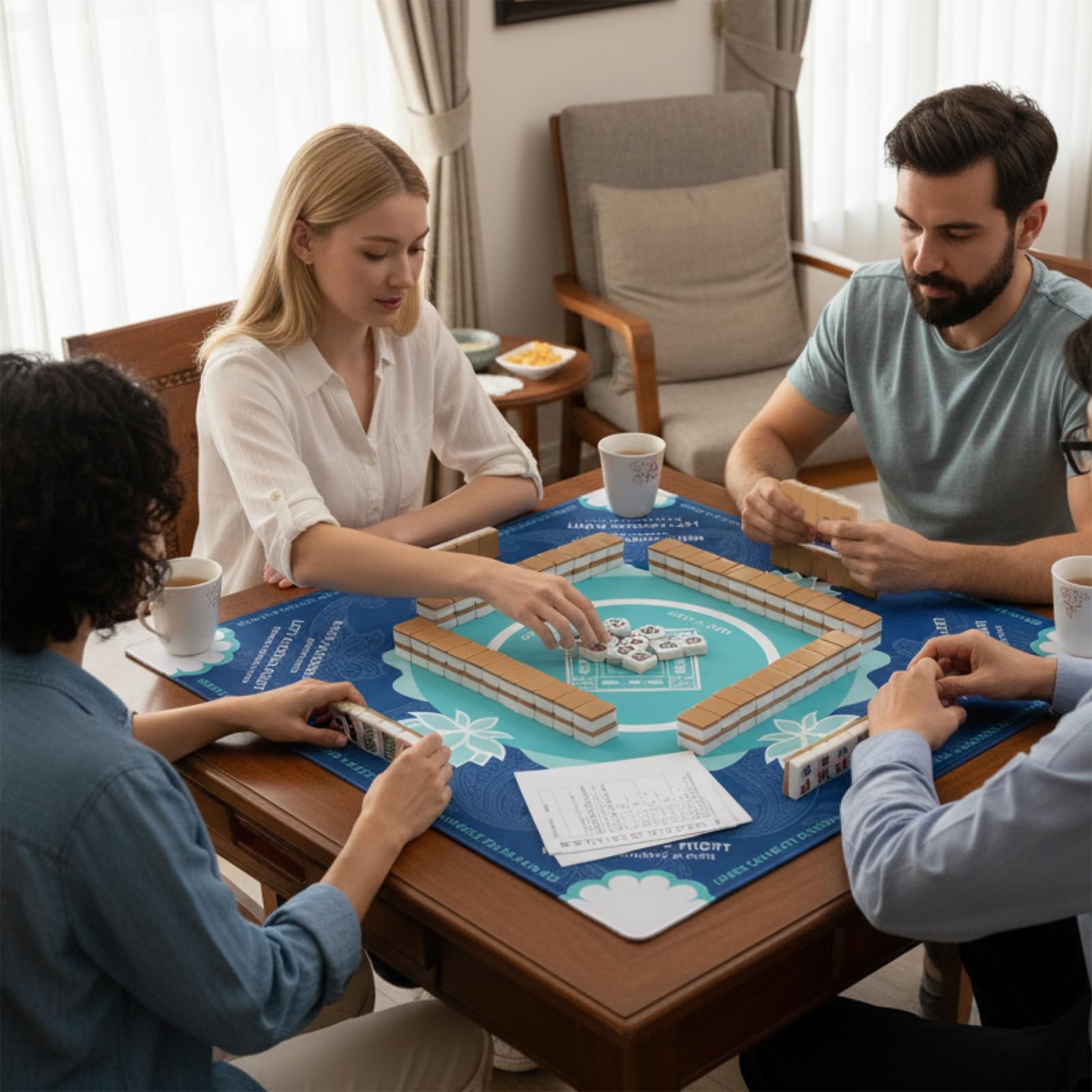Eueiykw Mahjong Mat for Table 31.5 inches x x 0.17 inches, Blue
