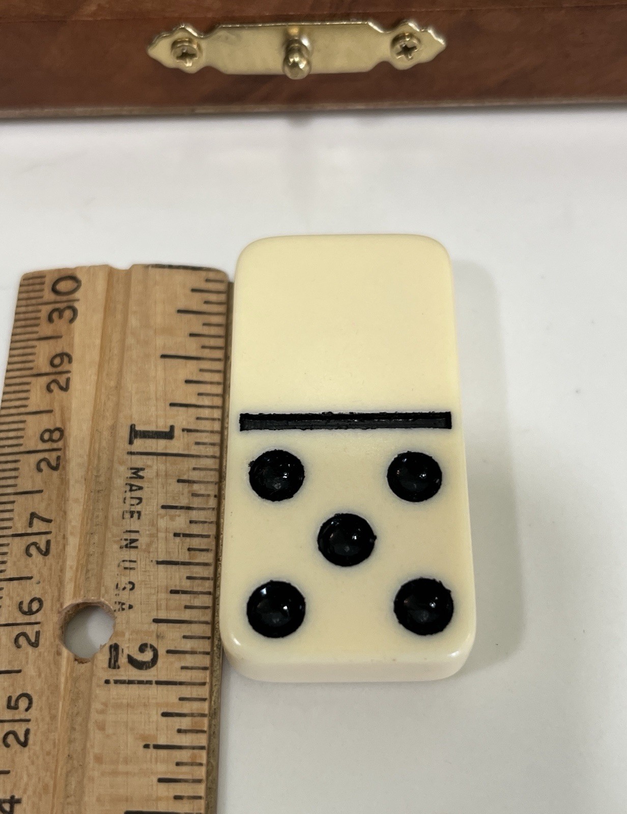 Vintage Double Dix Dominoes-28 Ivory Tiles in Original Wooden Hinged Box