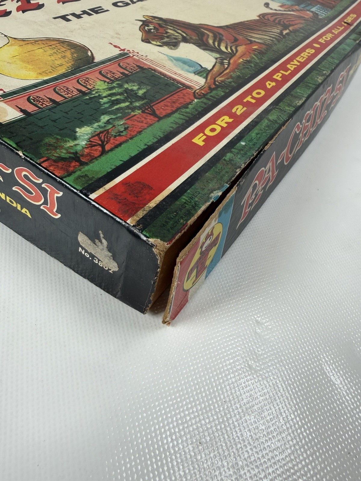 PACHISI Board Game Tiger Cover Classic Game of India Vtg PARCHEESI Complete
