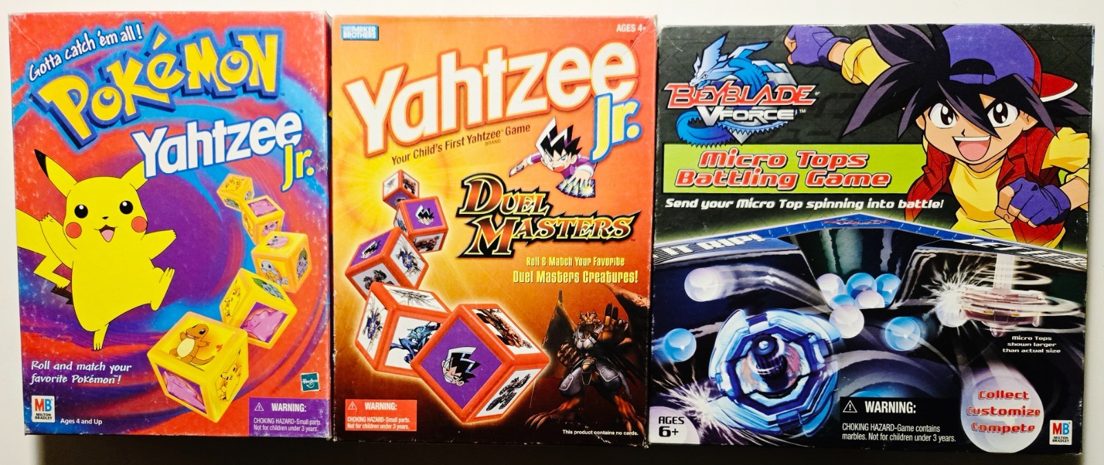 Vintage 2000s Anime Board Game Lot of 3 Pokemon/Duel Masters/Beyblade Yahtzee Jr