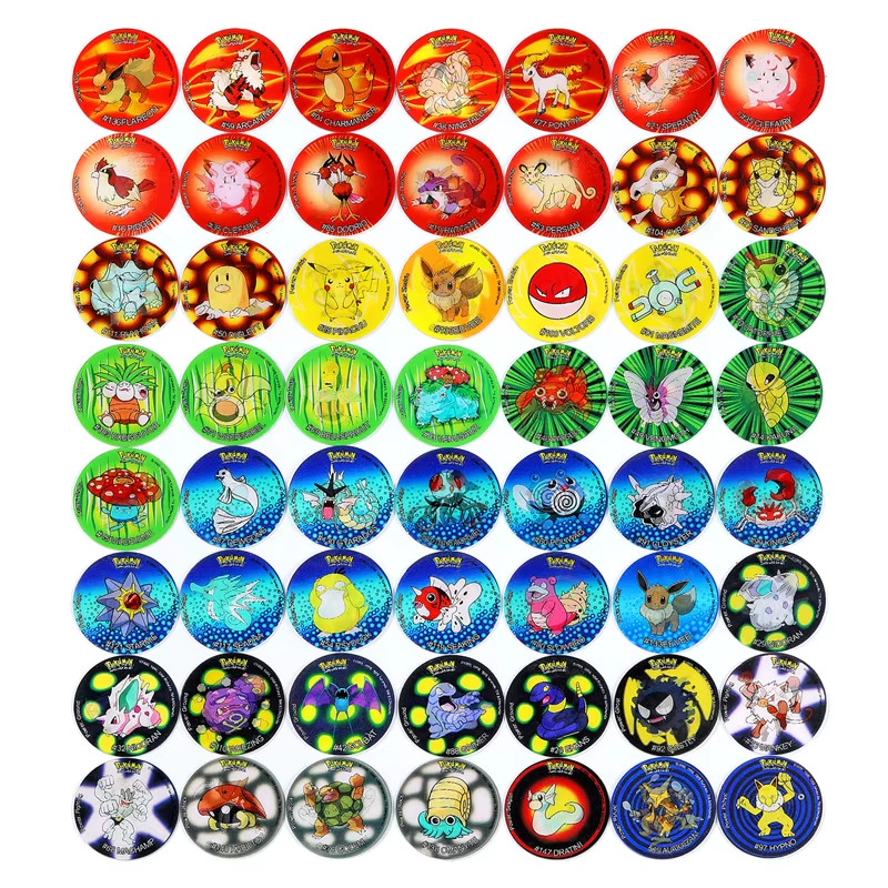 56 Pcs 3D Flip Pokemon Mega Evolution Tazos Complete Set