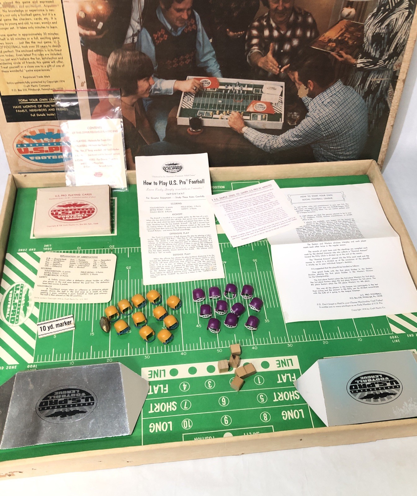 Vintage 1974 U.S Pro Football Board Game. Rare! Large 26”x19” Craft Plastix Co.