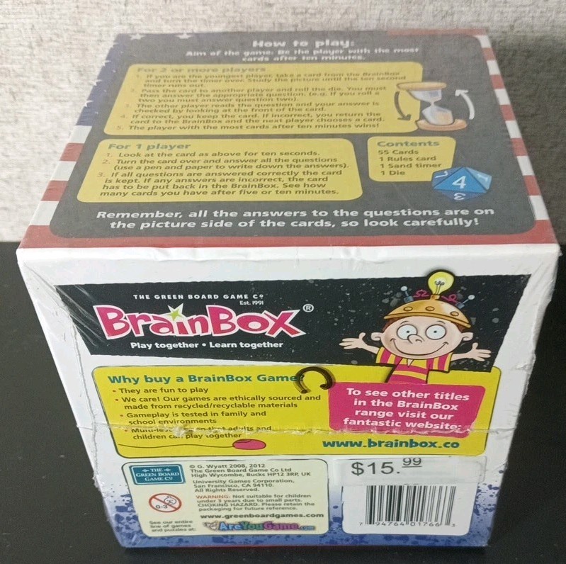 Brain Box The USA Board Game NEW Sealed Challenge Learn States, Capitals 8+up