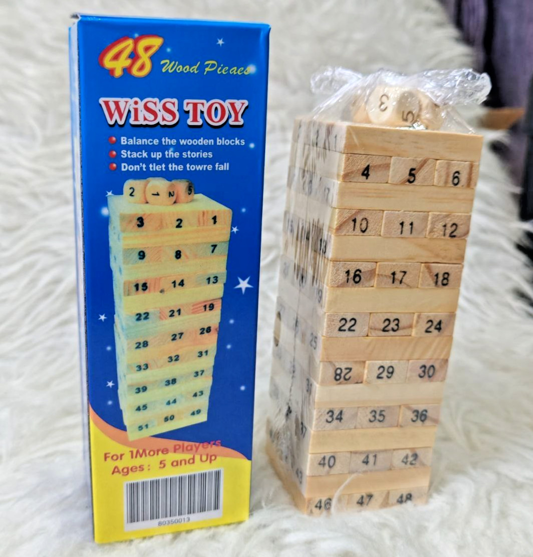 48 Pieces Tumbling Tower Wood Block Amilton Bradley Game, For Ages 8 To Adult