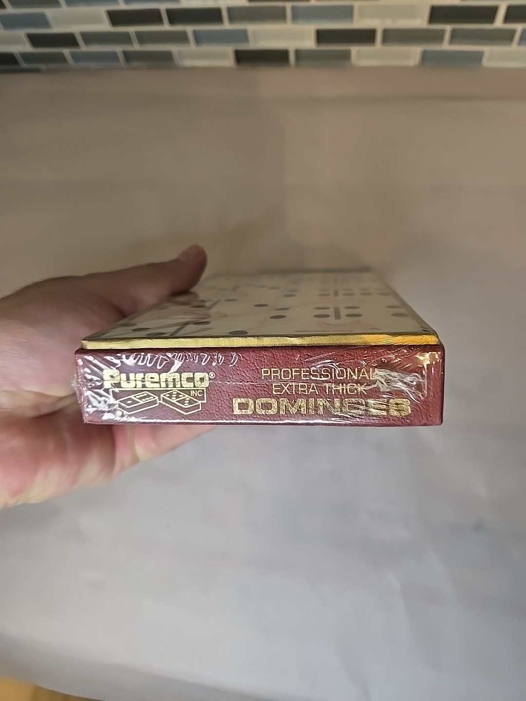 VTG RARE EXTRA THICK PROFESSIONAL MARBLELIKE DOMINOES PUREMCO GREAT PYRENEES DOG
