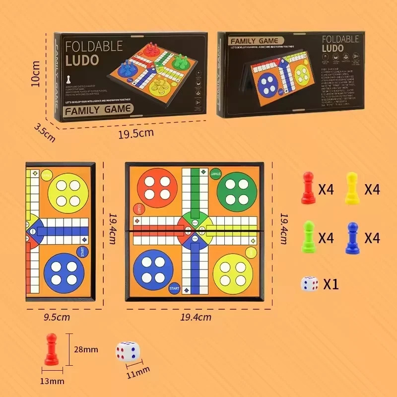 Ludo Game Set Strategy Game Parent Interaction with Foldable Board Travel Family