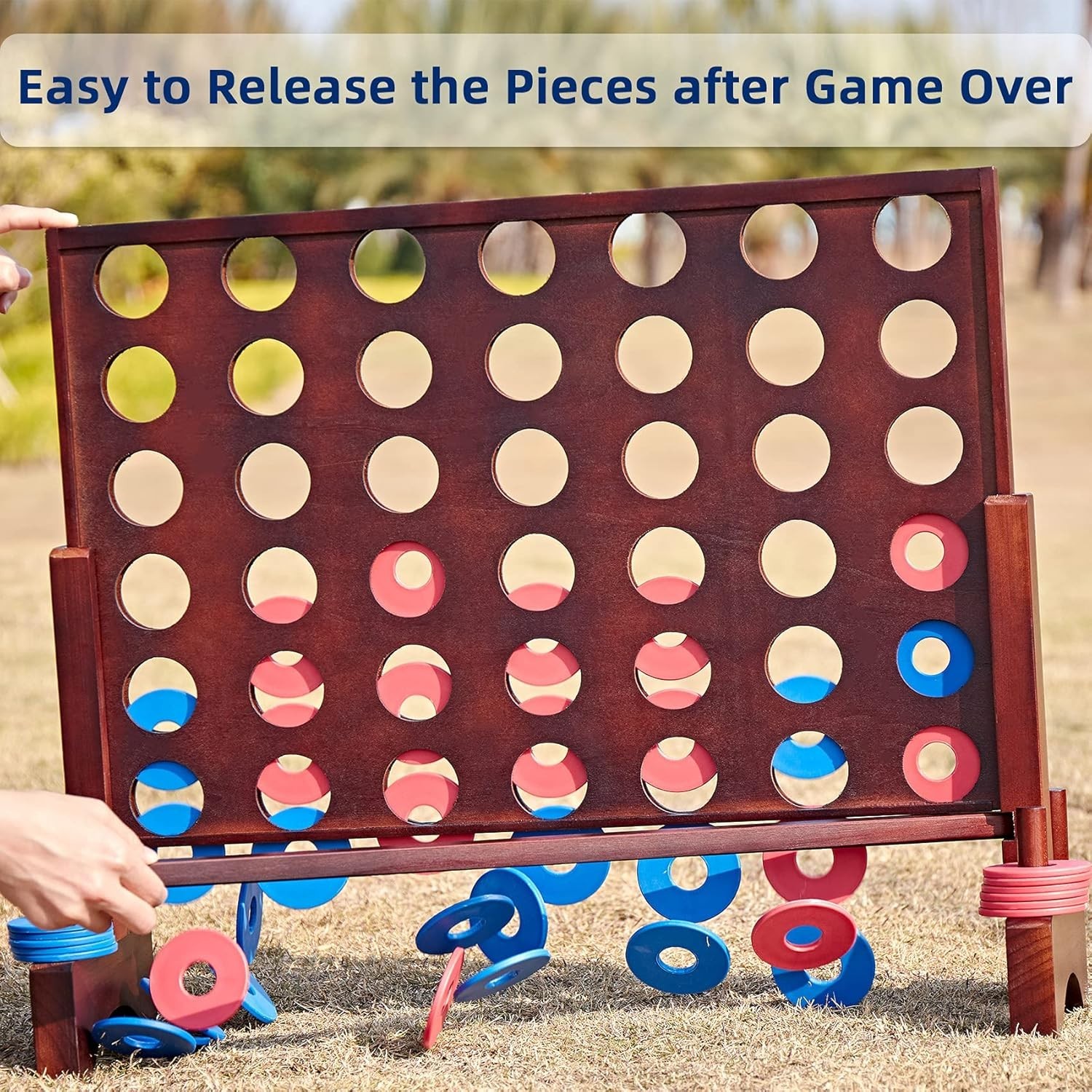 Giant Wooden 4 in A Row Game for Fun Indoor & Outdoor Play – 42 Discs Included