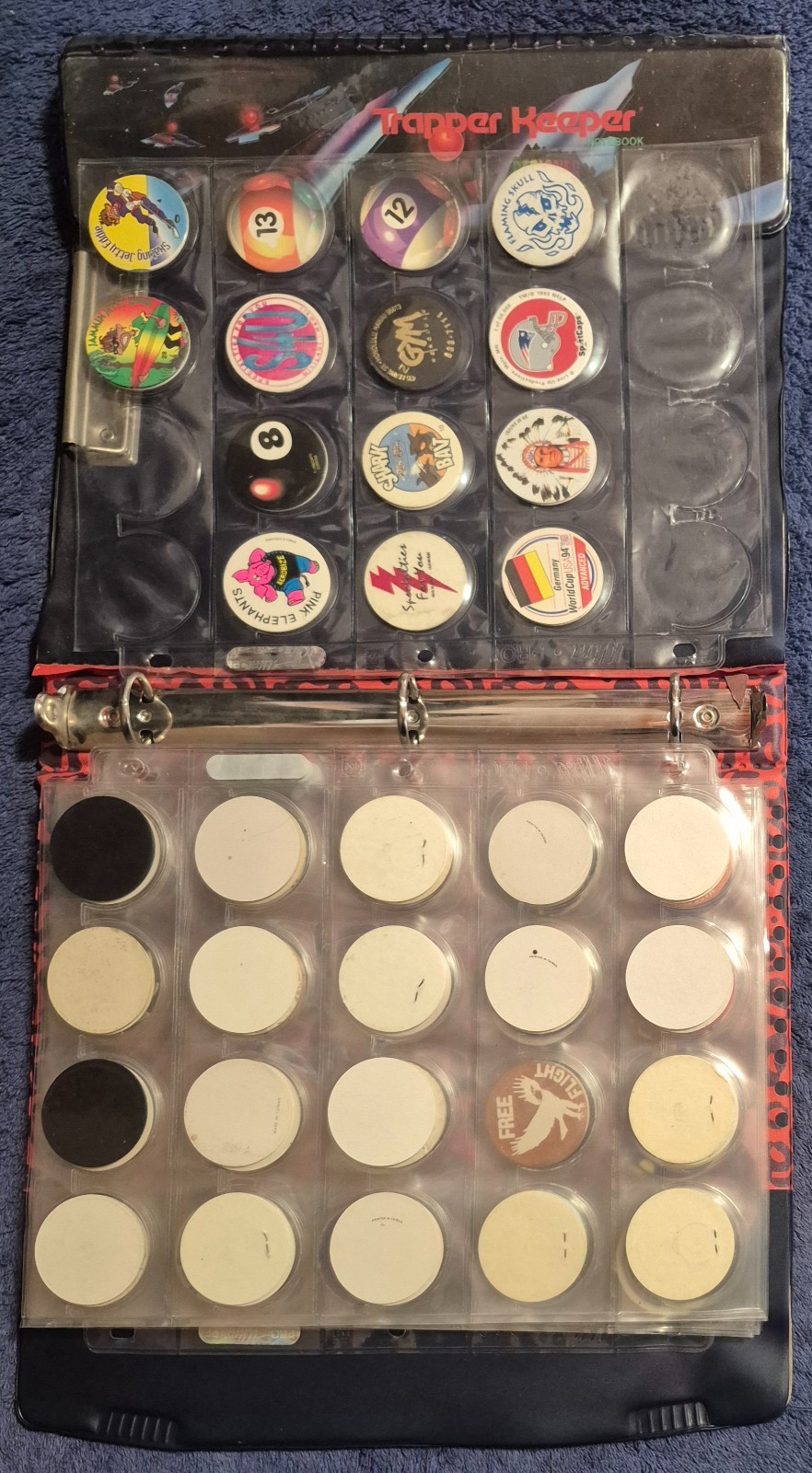 POGS LOT 229 TOTAL IN POCKET PAGES + TRAPPER KEEPER BINDER JOTS SNAPS CAPS