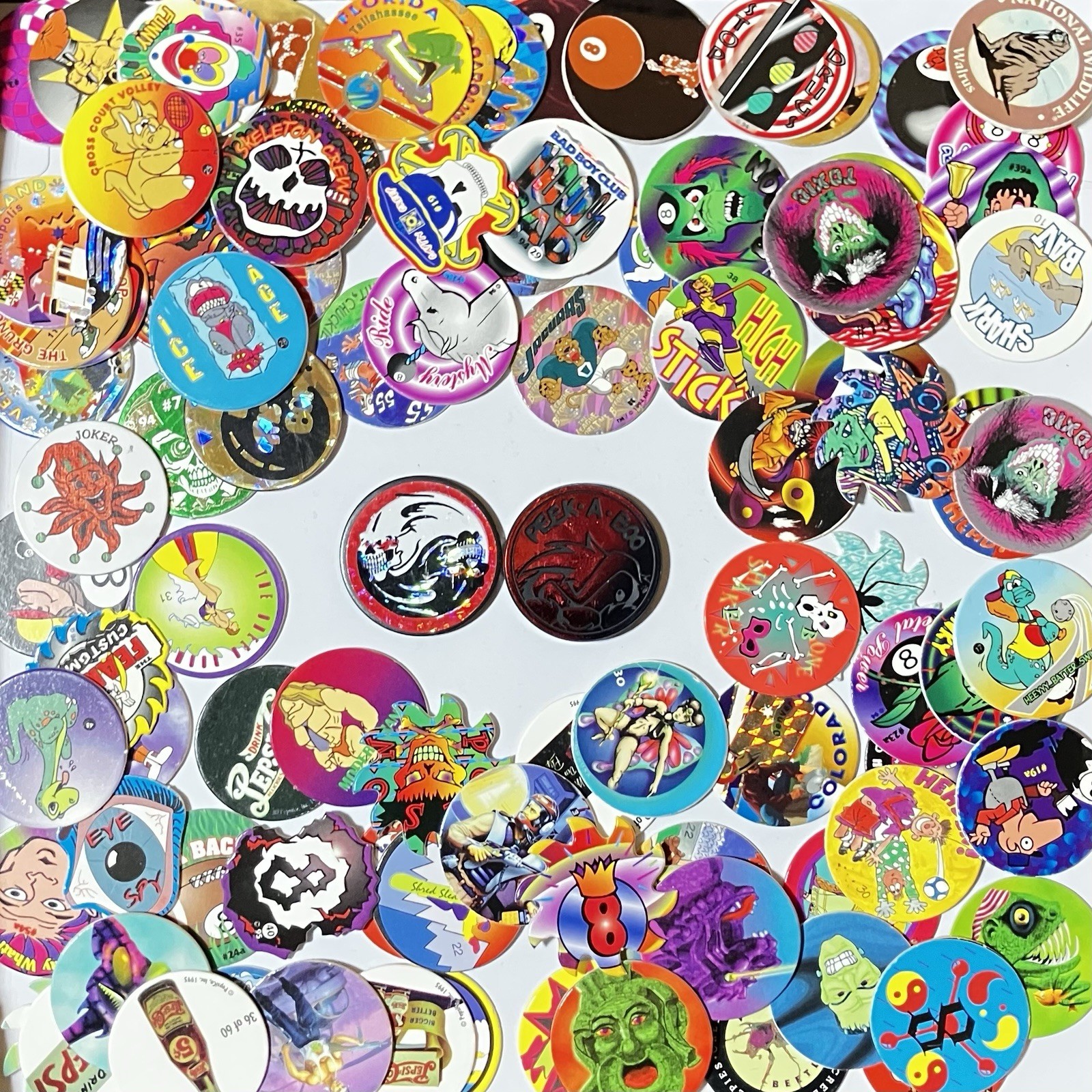 Lot of 100 Pogs / Milk Caps + 2 Slammers! 1990s Retro Nostalgia! Mix Unbranded