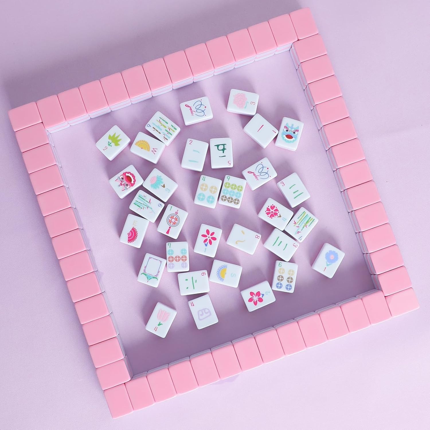 160 Pink American Printed Mahjong Game Set with Carrying Bag A