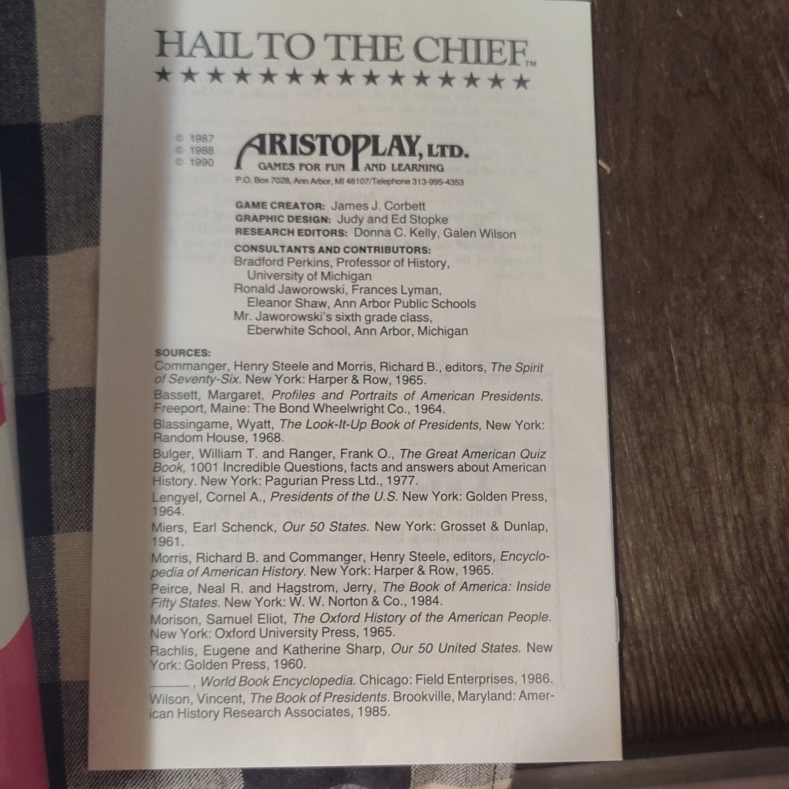 Aristoplay, Ltd. Hail to the Chief Board Game 1988 COMPLETE