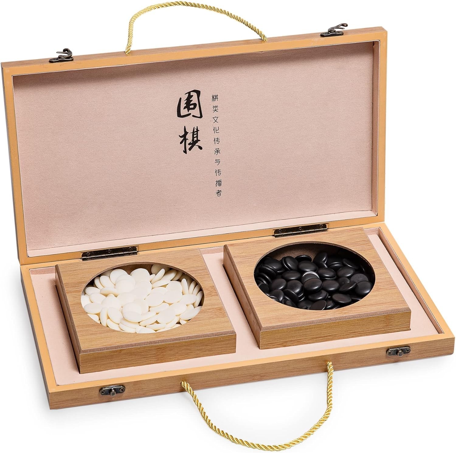 19 X19 Folding Go Game Set Board with and Bamboo Bowls and Imitation Jade Go Pie