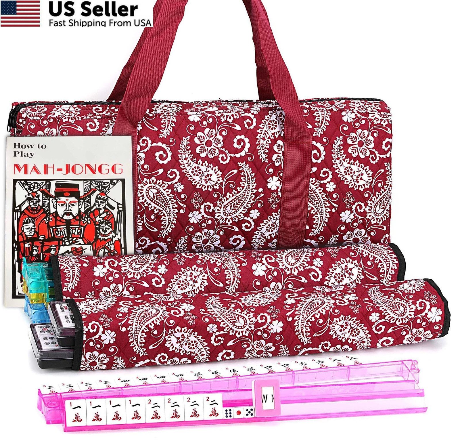 10 inches (W) x 21 (L) x 6 (H), American Mahjong With Red Paisley Bag
