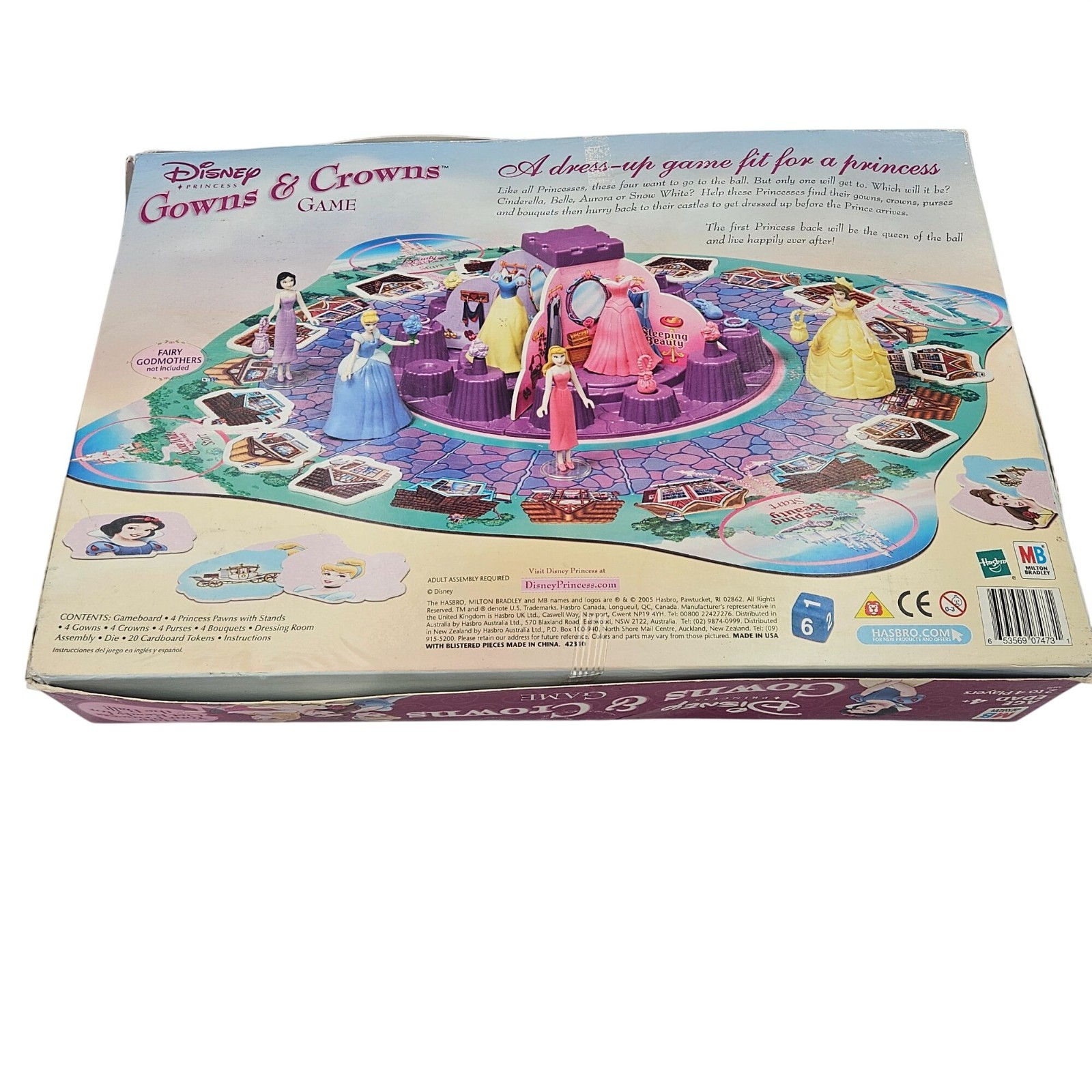 Disney Princess Gowns & Crowns Board Game By MB Milton Missing Dice & Stands