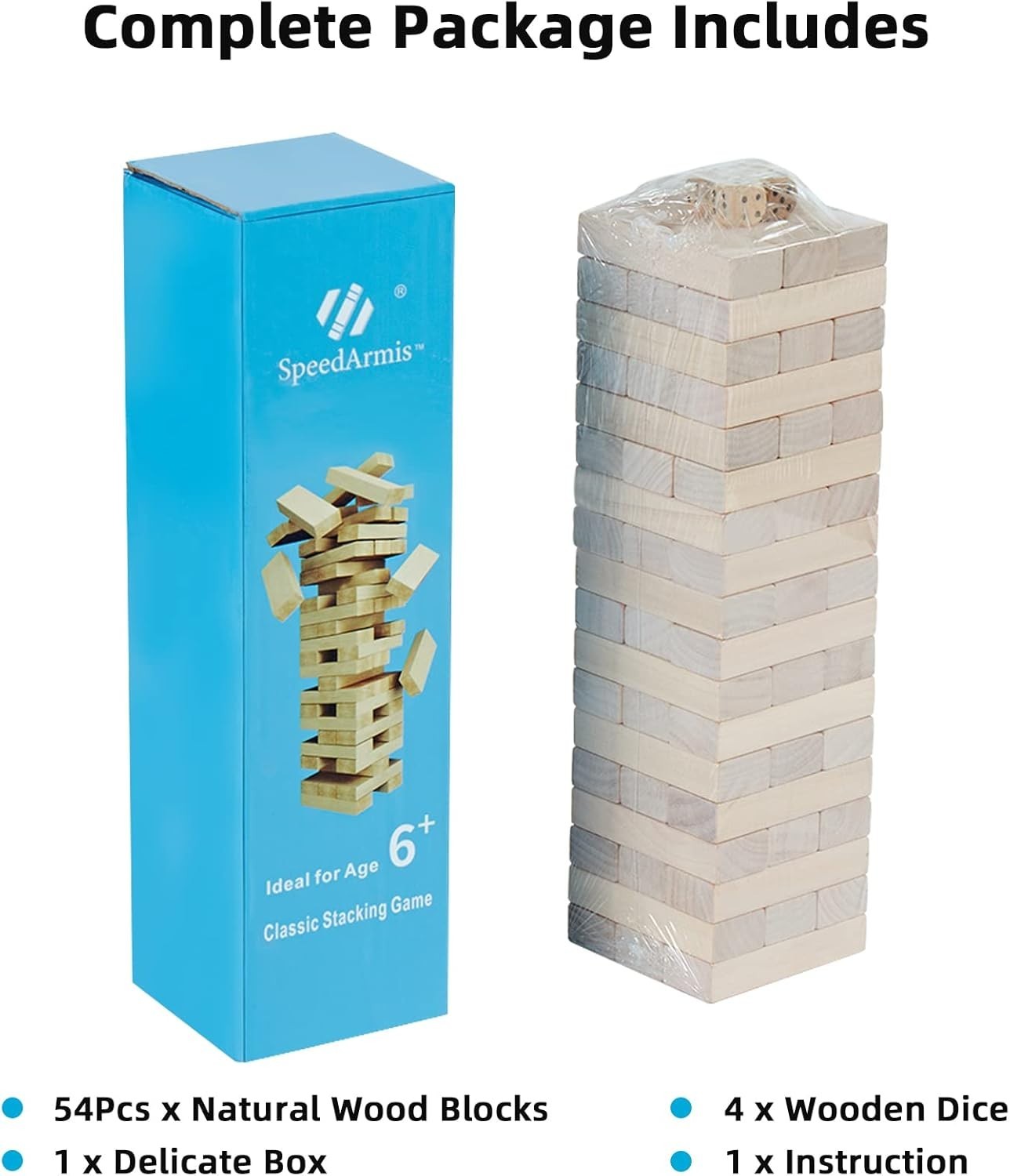 Mini Tumble Tower, 54PCS Wooden Stacking Game for Teens – Pine Stack Timber B…