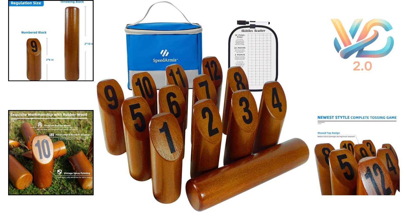 Wooden Tossing Game Set with Scoreboard & Case for Adults Teens Outdoor