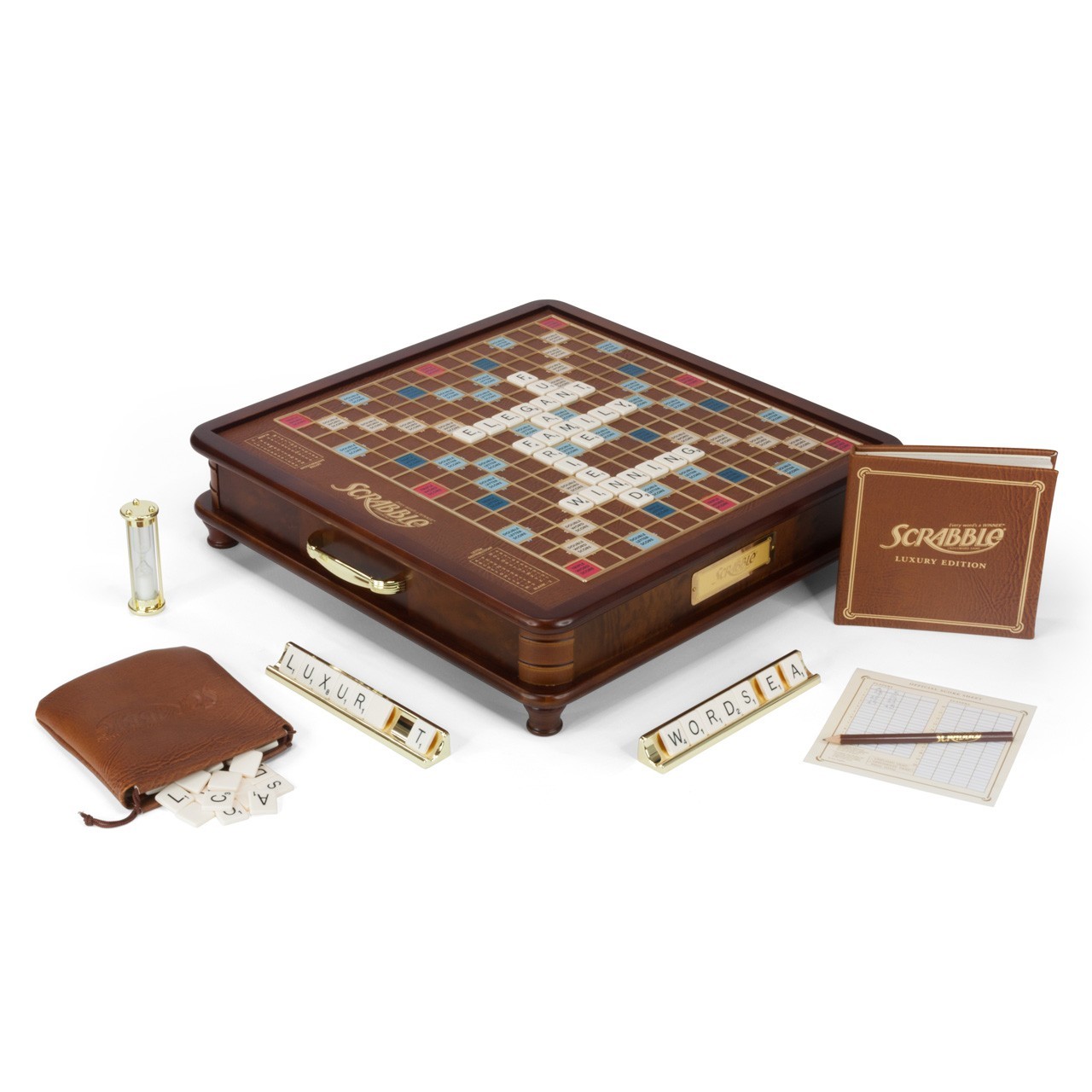 Scrabble Luxury Edition with Rotating Wooden Game Board by Winning Solutions New