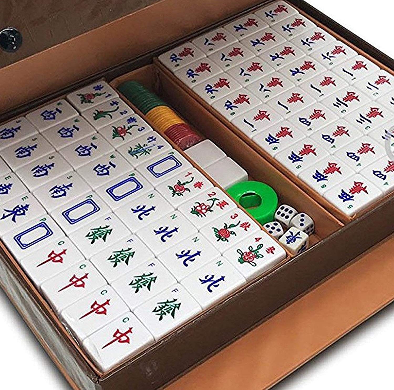 Chinese Mahjong X-Large 144 Numbered Acrylic Tiles 1.5″ Large Gold Sparkle Ti…