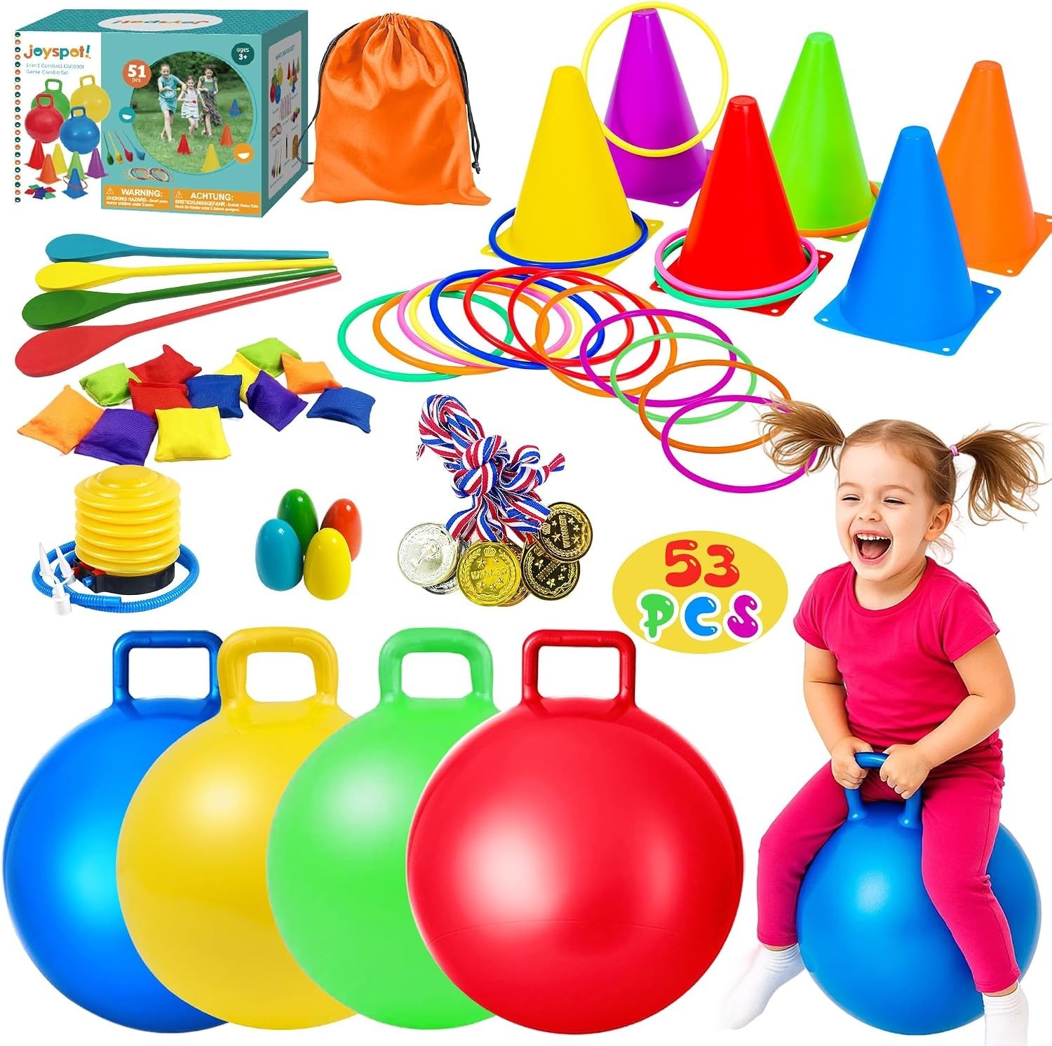 53pcs Carnival Outdoor Games Set for Kids Backyards Parties Blue Red Yellow