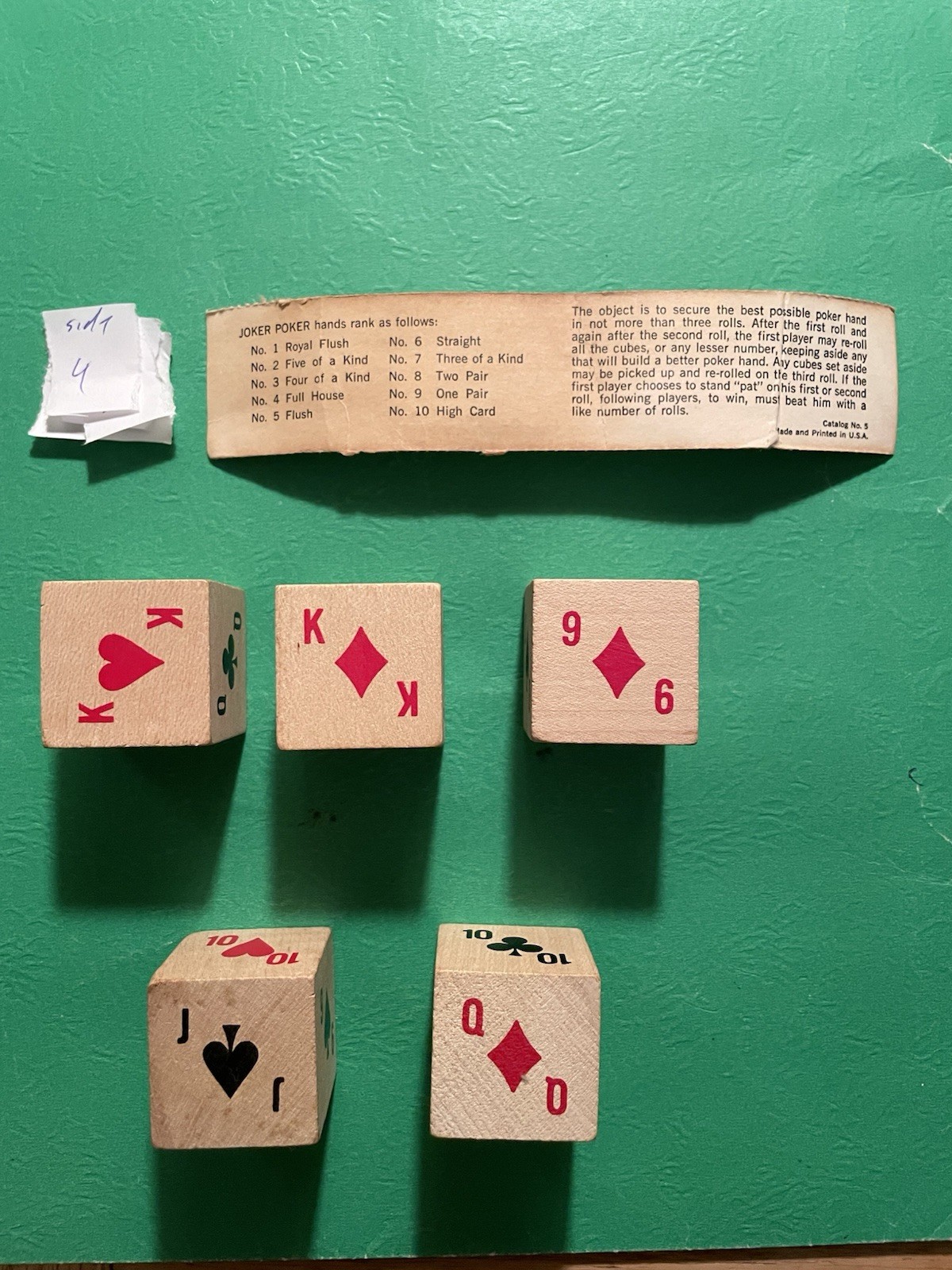 Joker Poker , Vintage Wooden Dice Game. Old No. 5 Joker Poker. Free Ship !!