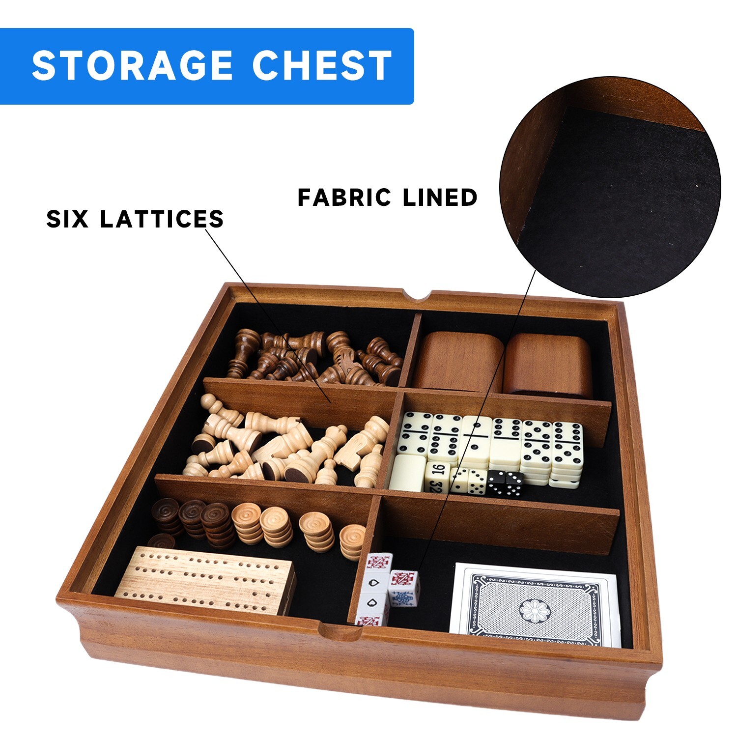 7-in-1 Chess/Checkers/Backgammon/Dominoes/Poker&Dice/Cribbage Board Game Set