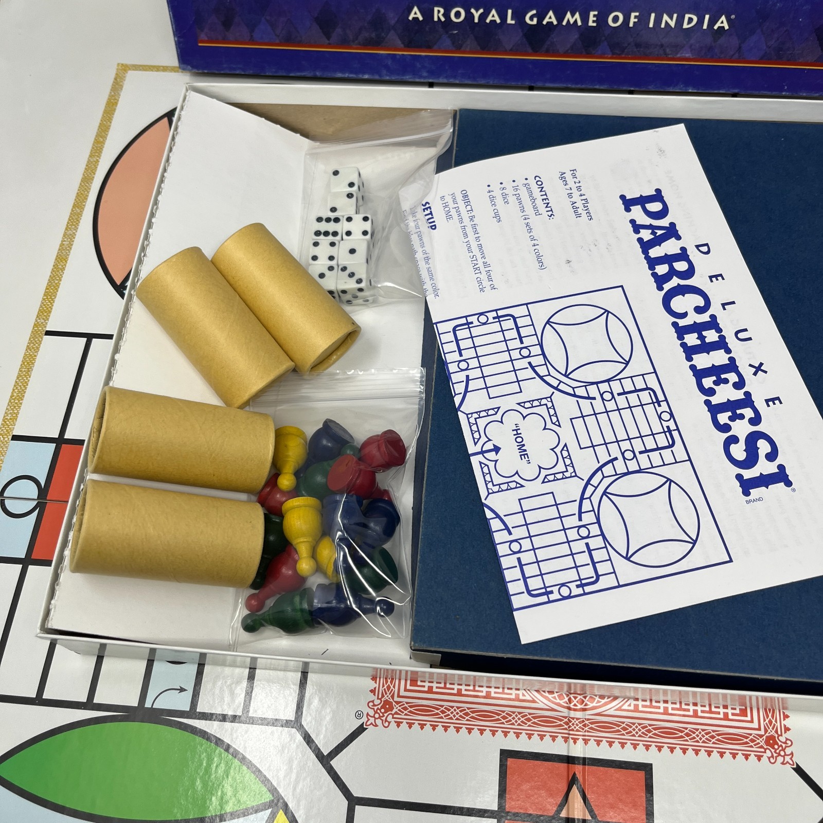 Deluxe Parcheesi 1999 Board Game by Milton Bradley Royal India COMPLETE