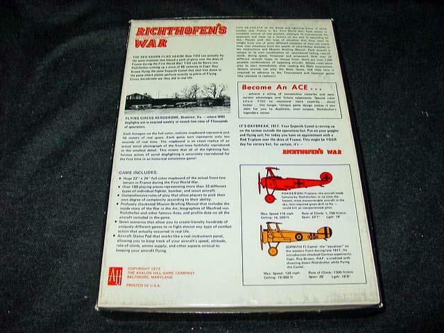 Avalon Hill : Richthofen’s War game – Great War WW1 Air War (UNPUNCHED) 2-18-20