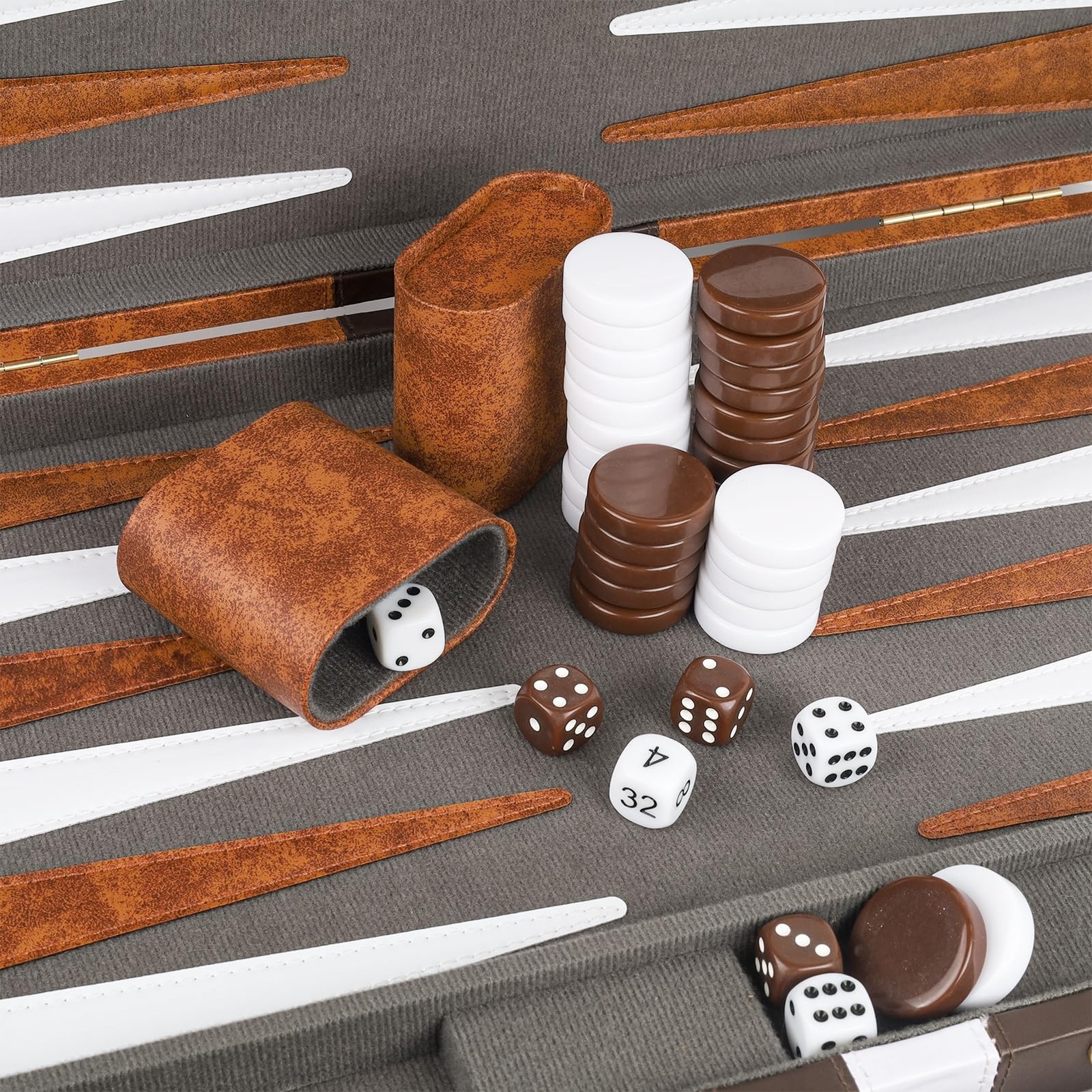 Buweeo Backgammon Set 17 Inch Portable Board Game Pu Leather Case For Adults