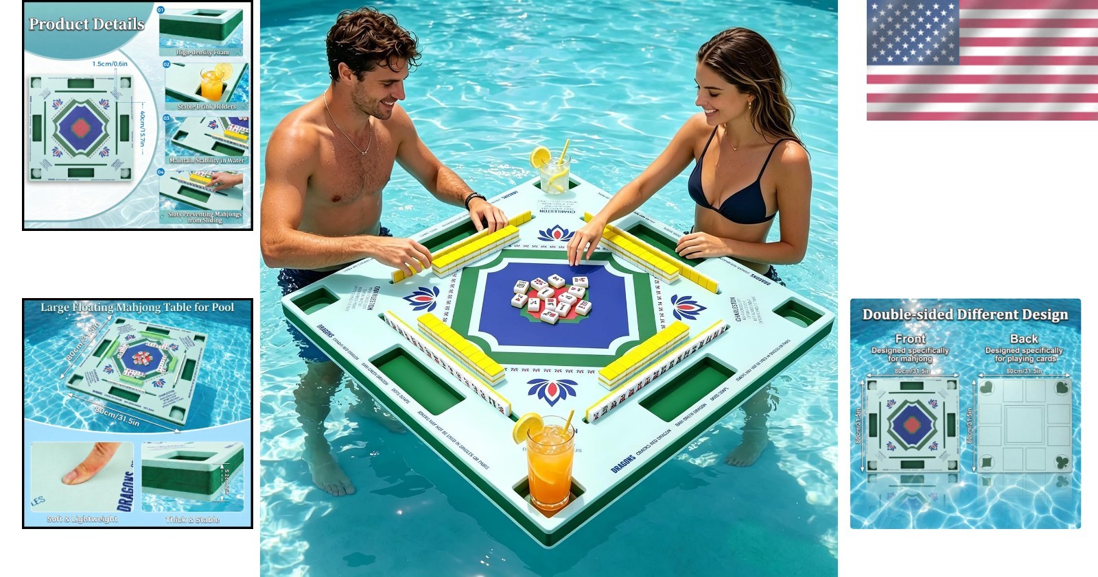 Large Floating Mahjong Table for Pool Water Game Table for Kids and Adults