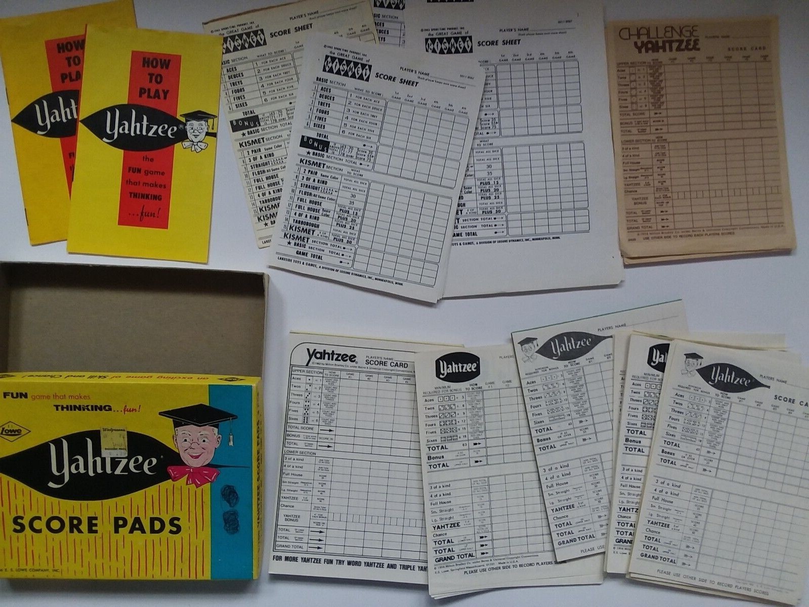 Vintage YAHTZEE Replacement Lot + Extras Cards Dice Bingo Kismet Chips Fishing  