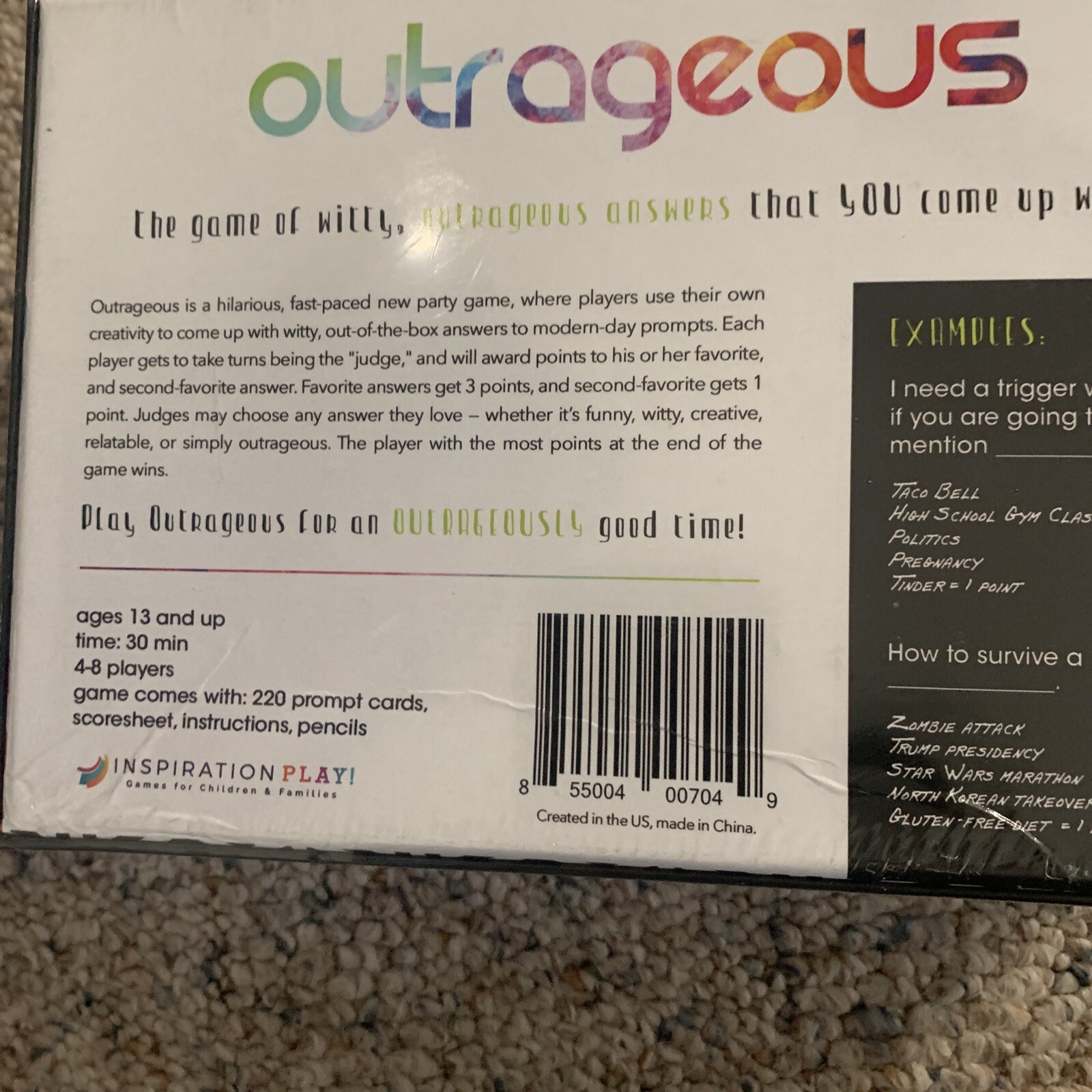 NEW ~ Inspiration Play OUTRAGEOUS Family Game Night Party Board Card Game