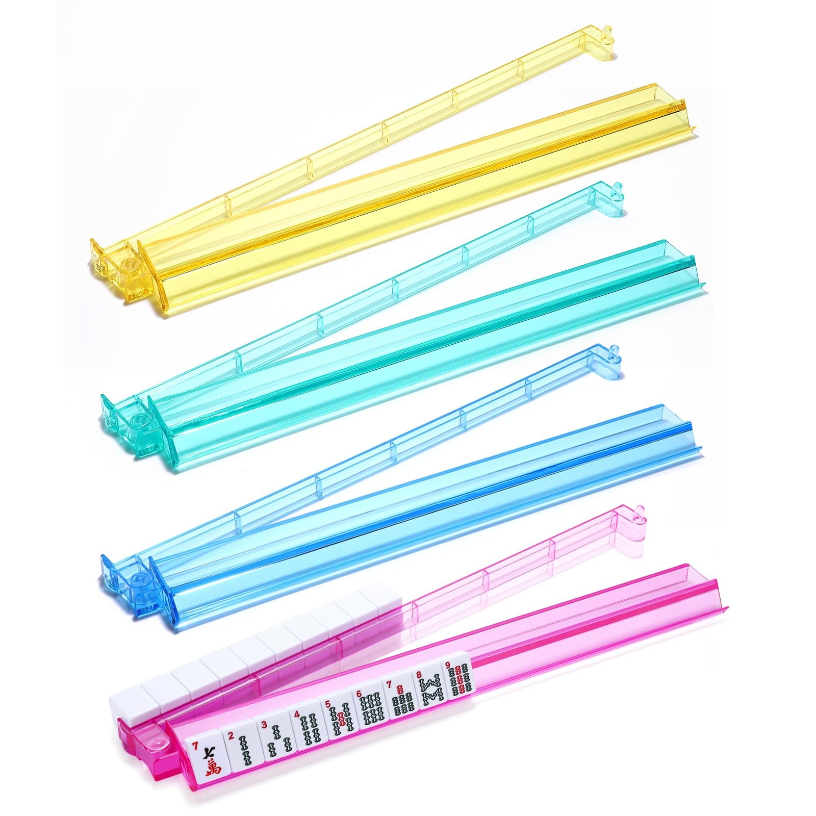 FamRica Mahjong Racks with Pushers, 4PCS All-in-One Tile Colourful