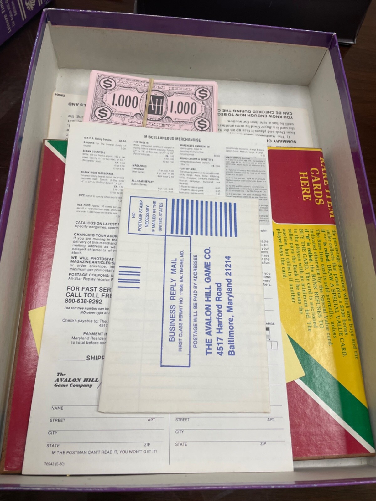 Avalon Hill THE COLLECTOR (1977); 100% complete, XC