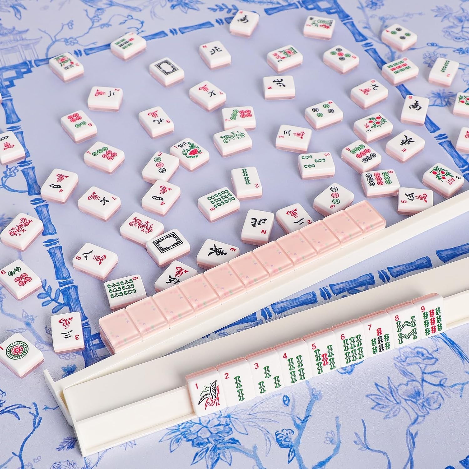 4PCS Mahjong Racks with Pushers White, American Mahjong All-in-one Tile Rack
