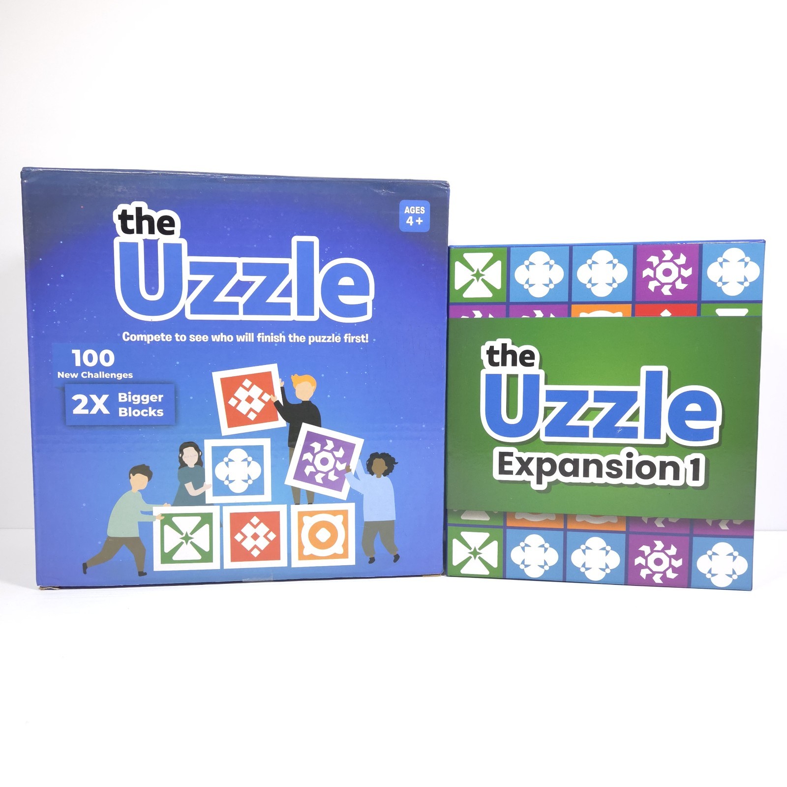 The Uzzle Base Game + Expansion 1 Complete Puzzle Blocks Cards Brain Game