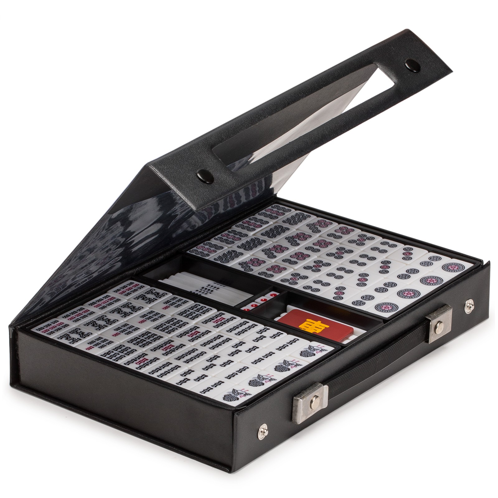 Japanese Riichi Mahjong Set with Standard Size Tiles and Black Vinyl Case