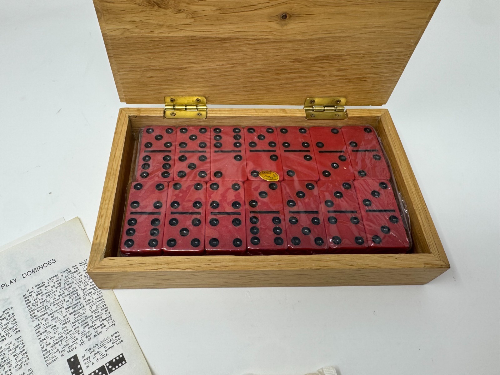 Domino Dominoes Von Pok Chang Double Six Red Black Dots Scorpion Wooden Box Vtg