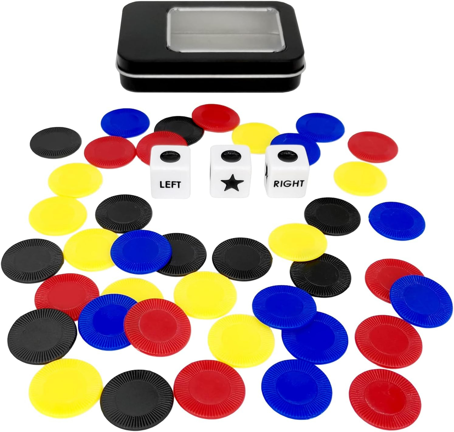 Left Right Center Dice Game Prime Set with 3 Dices + 40 Chips.Left on The Produc