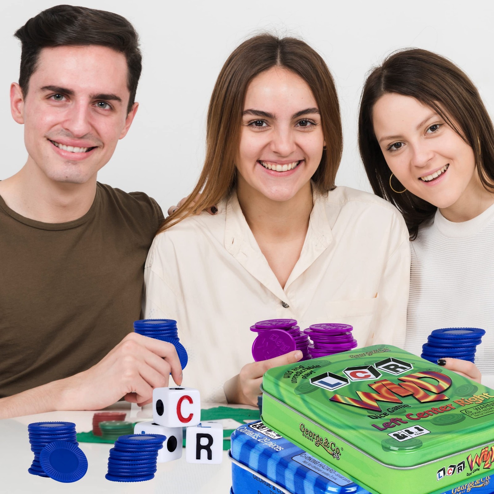 LCR Left Right Center Dice Game in Green Tin – Blue Gift Set Bundle – 2 Pack
