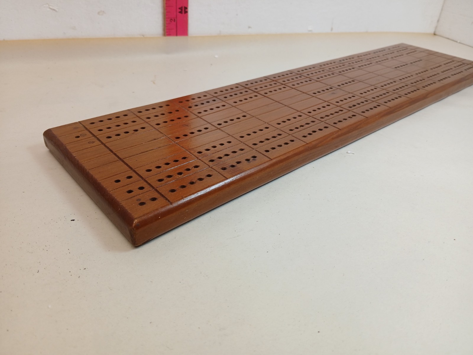 Vintage Handmade Wooden Cribbage Board 20″ 3 Track Signed 1994 No Pegs