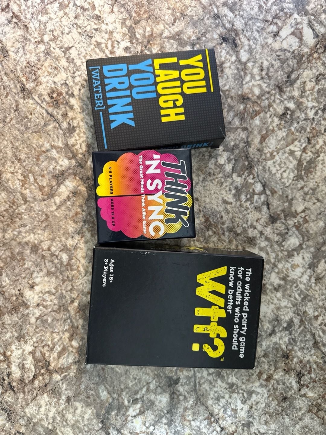 Party Game Bundle: You Laugh You Drink, Think ‘N Sync, and WTF? Adult Card Games