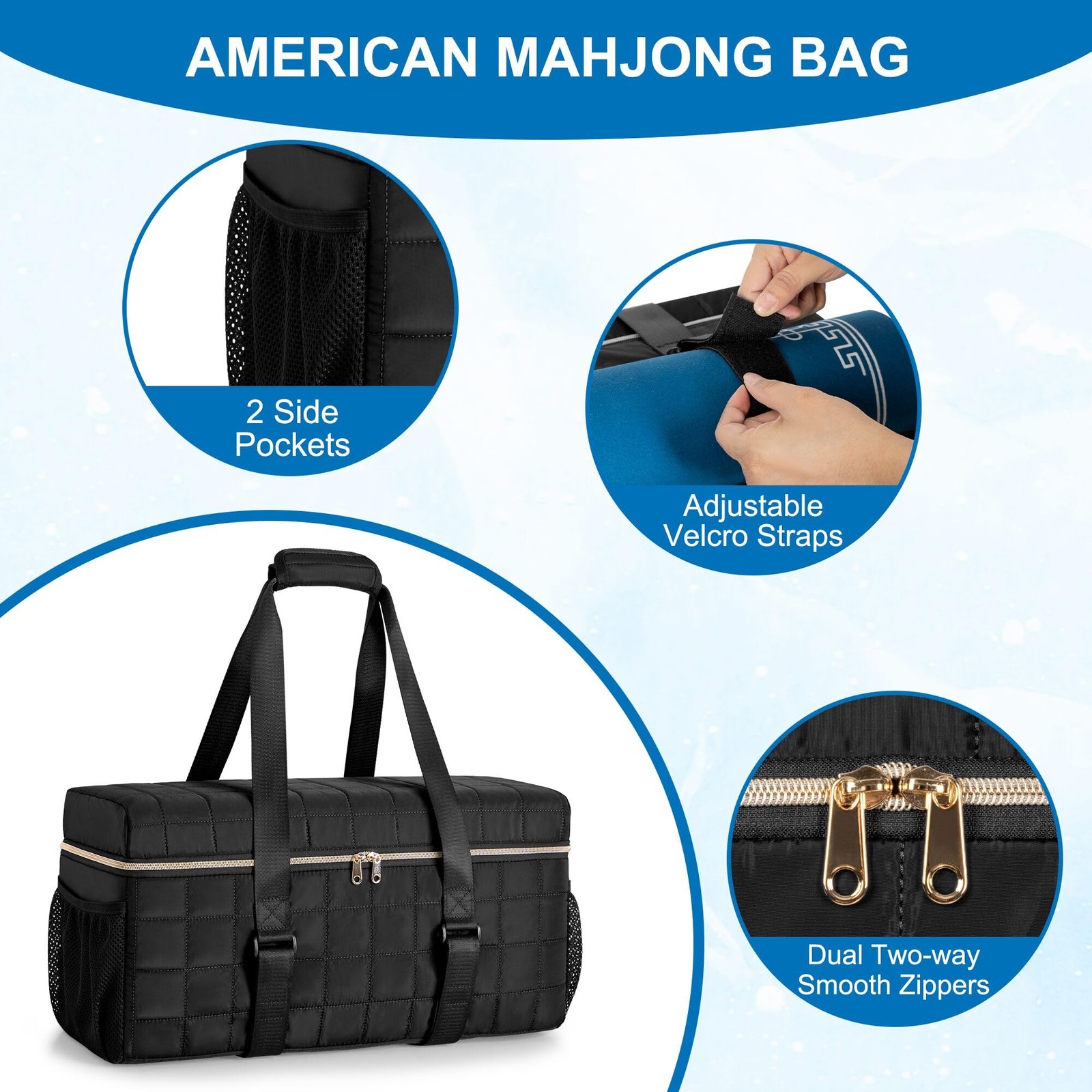 Mahjong Bag 3 Pcs Empty Set Storage with Tiles Racks Pushers Black Teamoy Game