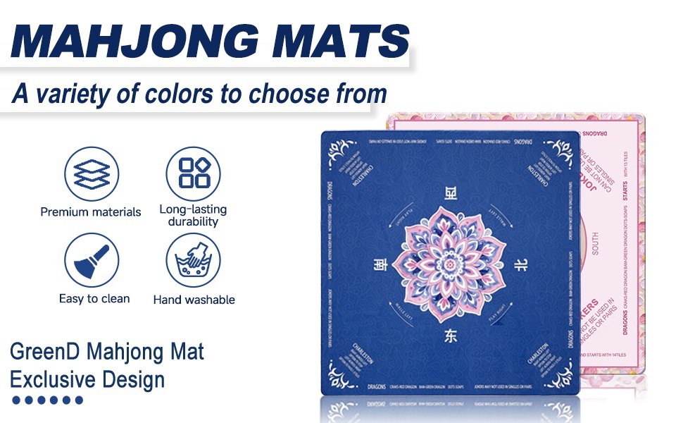 Mahjong Mat for Table 31.5″X31.5″ Rubber American Mahjong Mat with Rules NonSlip