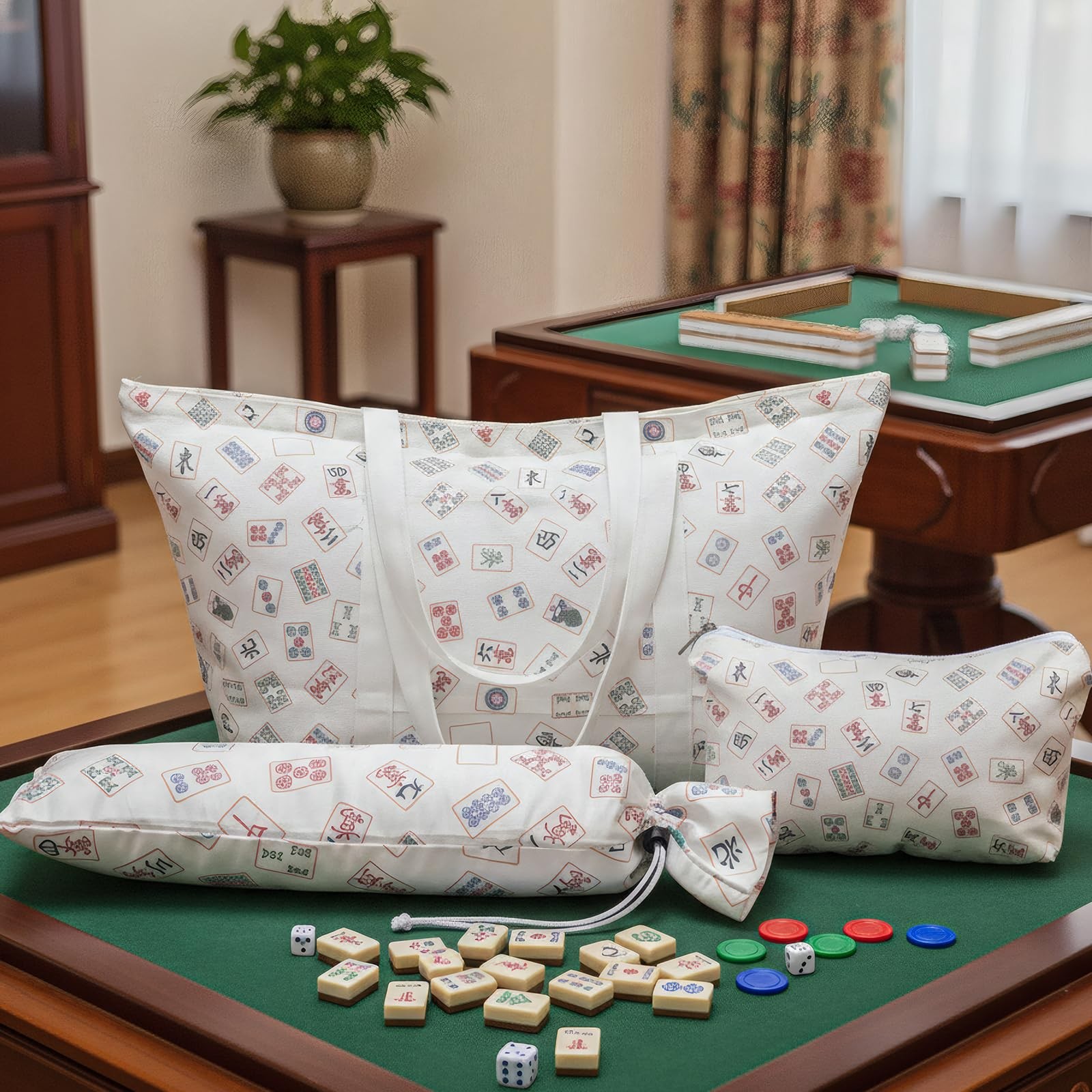 Sunnymove 4 Pcs Empty Mahjong Bags Set for Tiles and Racks 25x14x9 Inch American