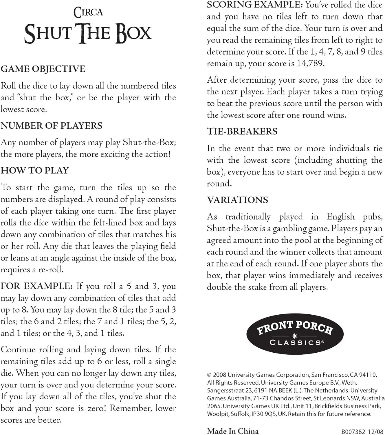 Circa Shut-the-Box