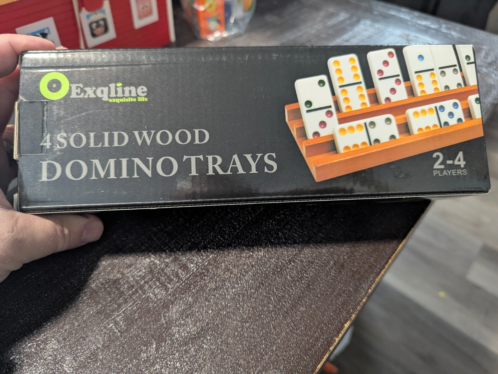 EXQLINE 4 SOLID WOOD DOMINO TRAYS 2-4 Players 100% COMPLETE
