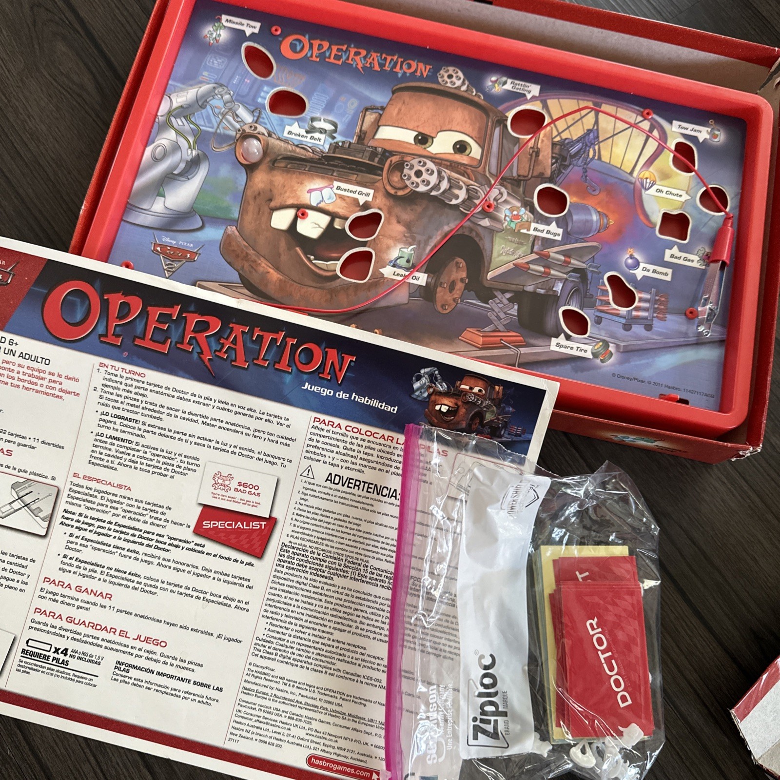 Operation Game Disney Pixar Cars 2 Hasbro 2011 COMPLETE TESTED & WORKS