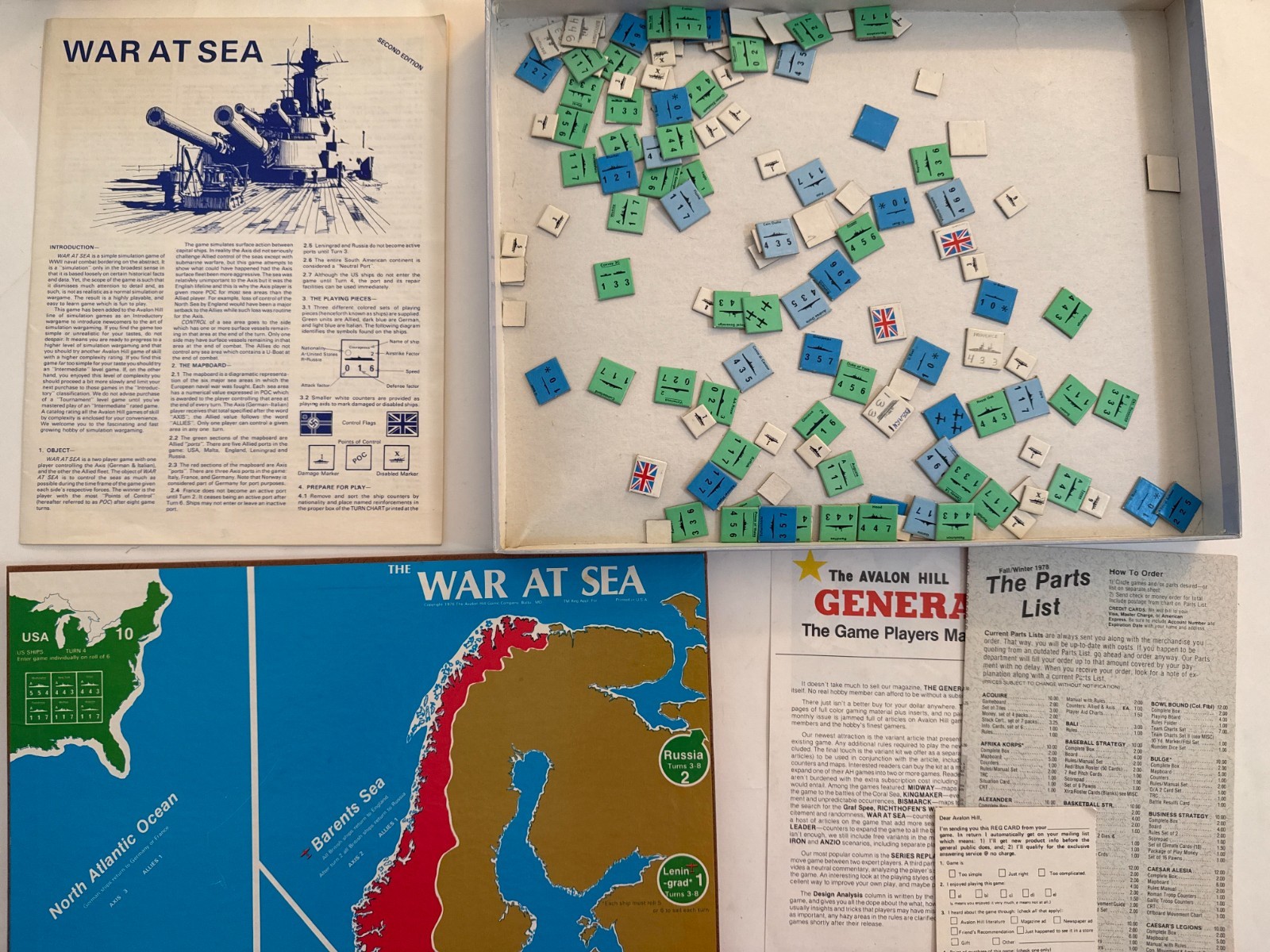 Avalon Hill War At Sea 2nd Ed War Game Punched