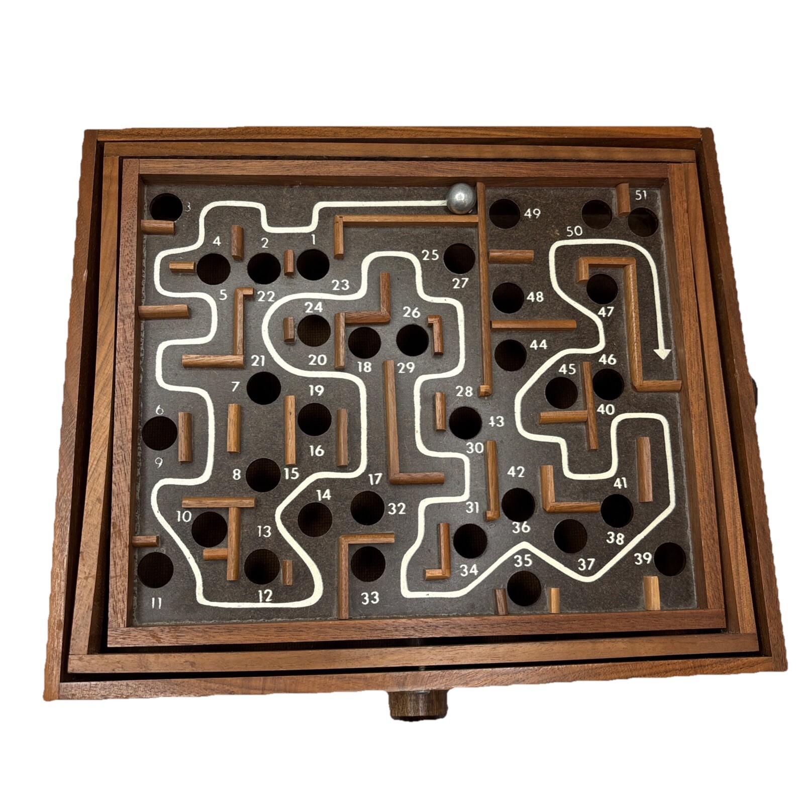 Vtg 80s Labyrinth Wooden Steel Ball Marble Tilting Maze Puzzle Game Roll-A-Maze