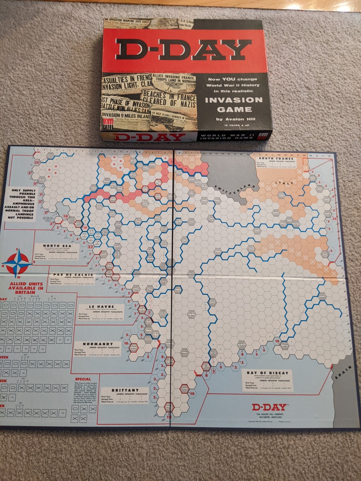 D-Day: World War II Invasion Board Wargame By Avalon Hill. Scorecards Unmarked.